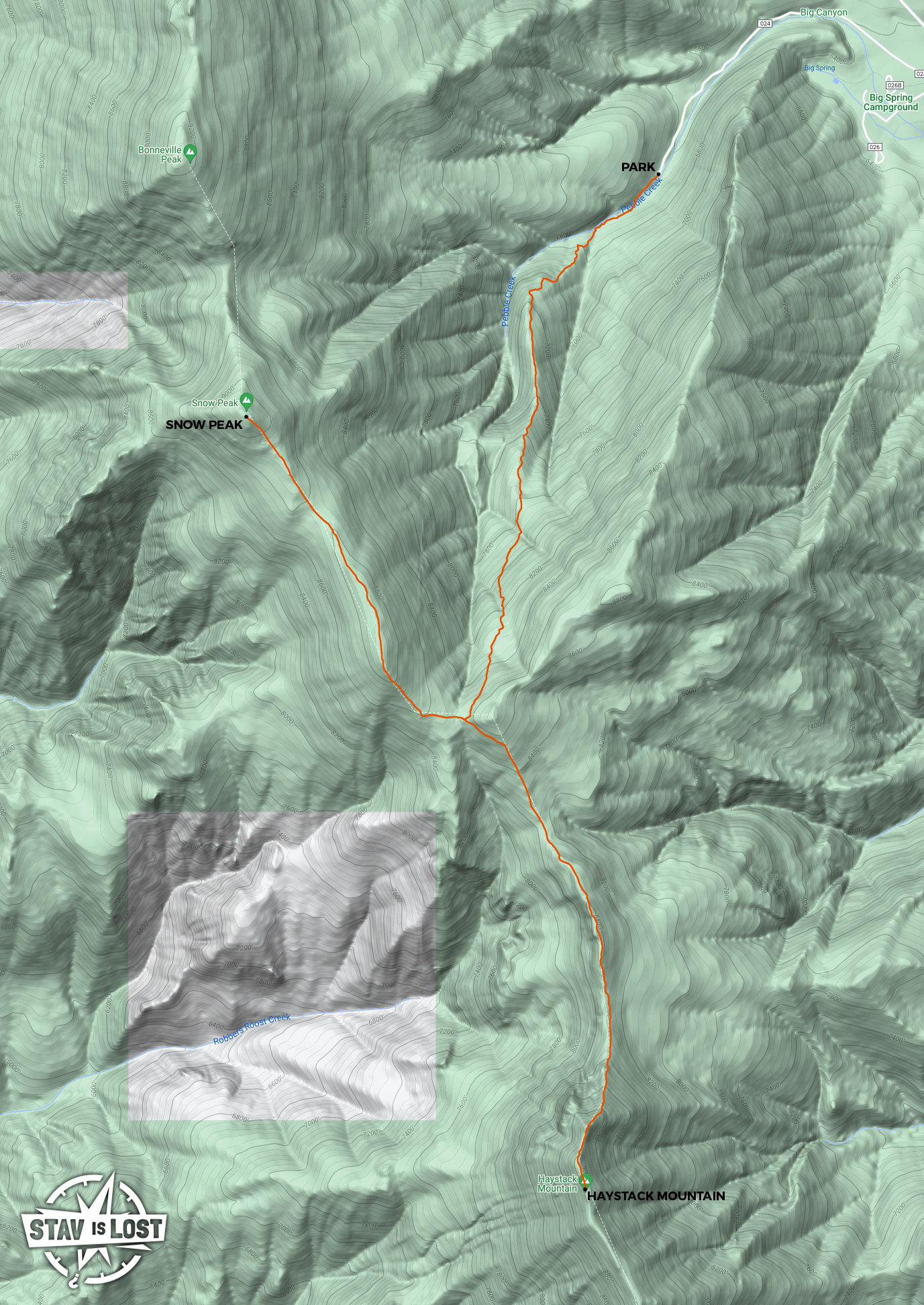 map for Haystack Mountain and Snow Peak via Big Canyon Trail by stav is lost