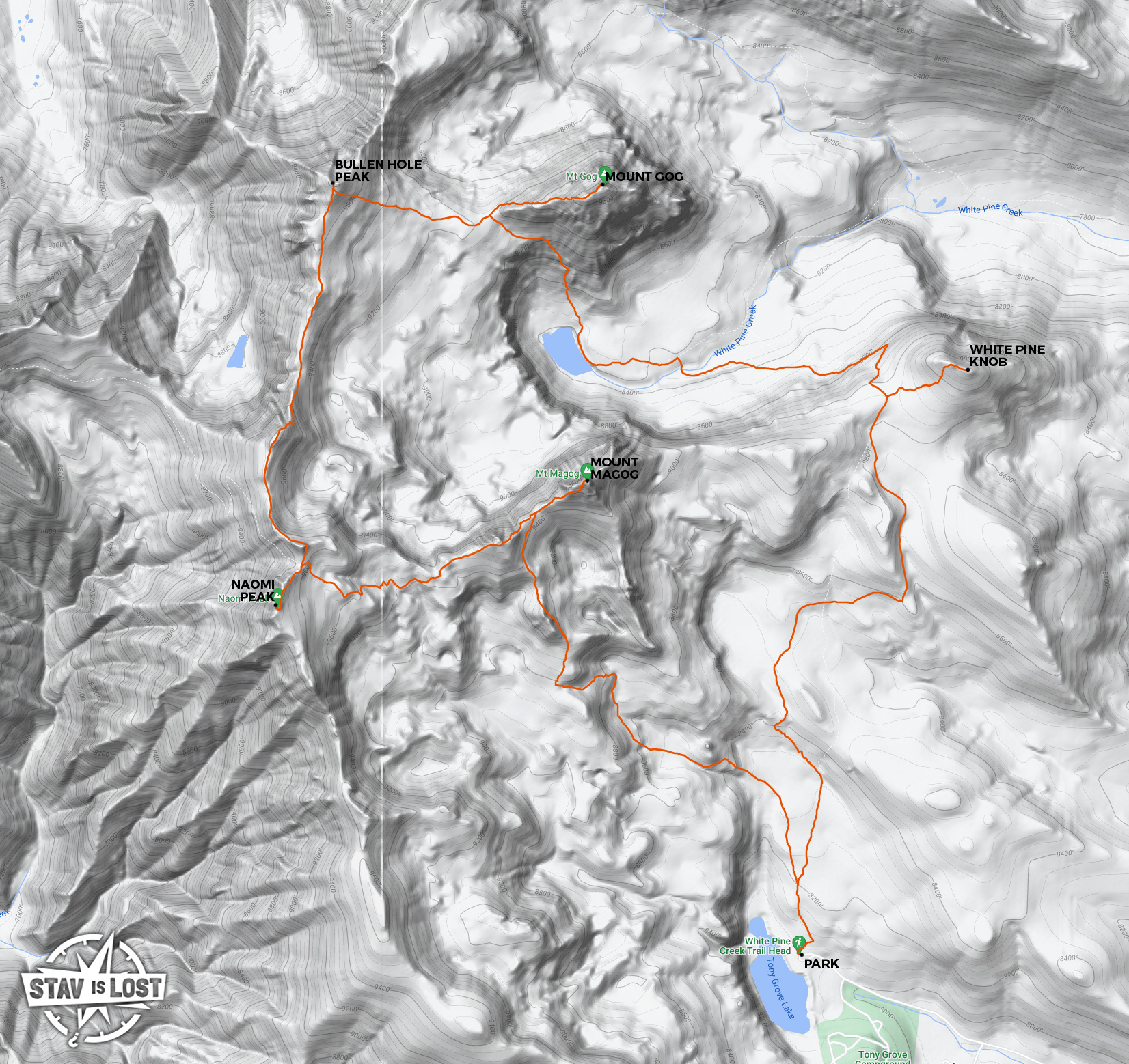 map for Mount Magog, Naomi Peak, Mount Gog, White Pine Lake by stav is lost
