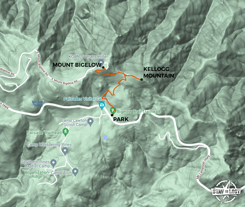Hiking Map for Mount Bigelow