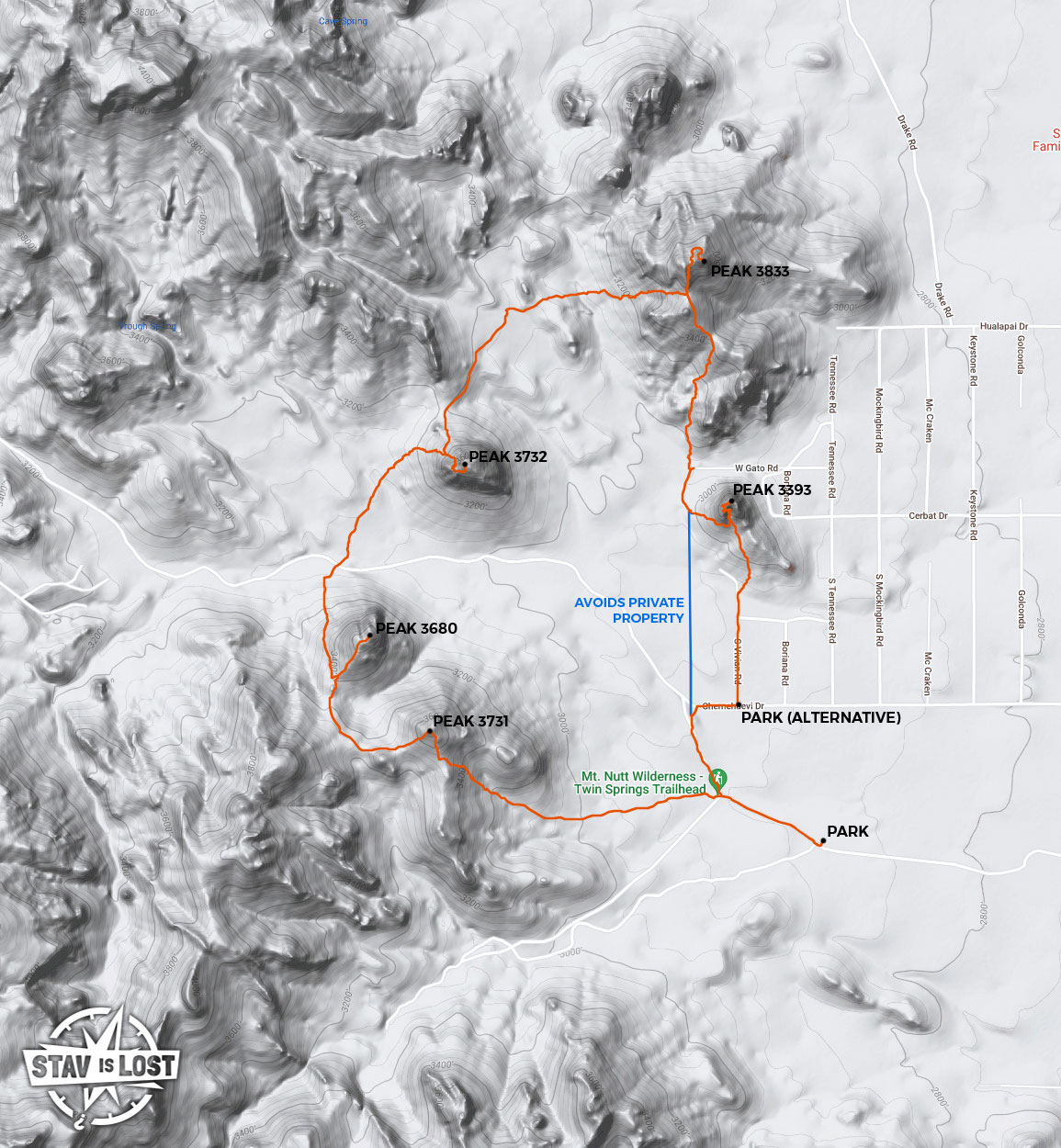 map for Eastern Mount Nutt Wilderness Peaklets by stav is lost