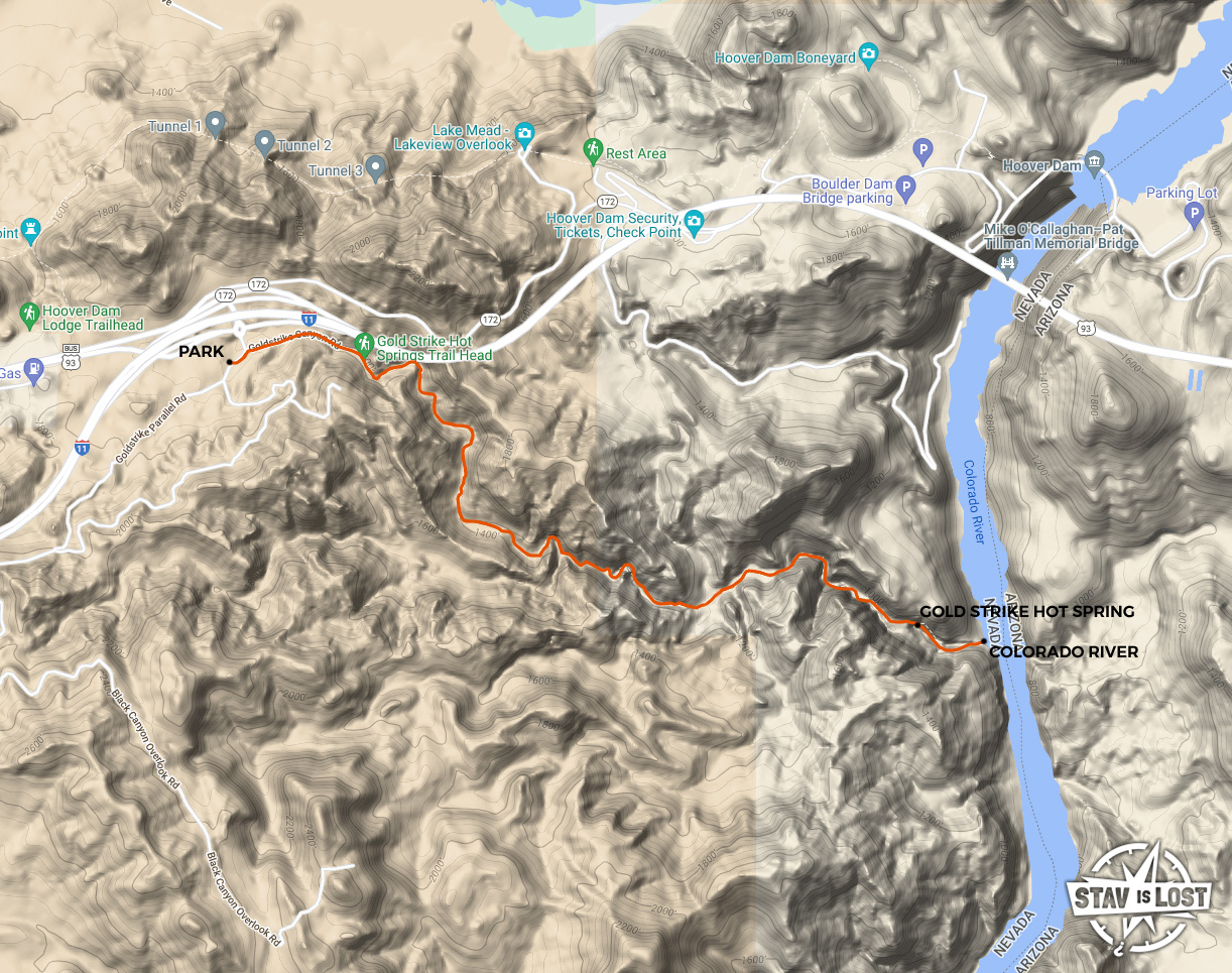 map for Gold Strike Canyon Hot Springs by stav is lost