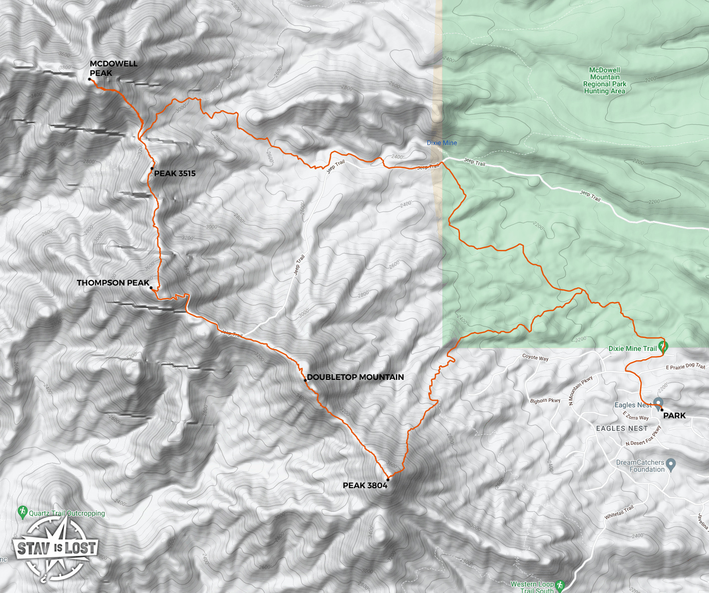 map for McDowell Peak, Thompson Peak, Doubletop Mountain Loop by stav is lost