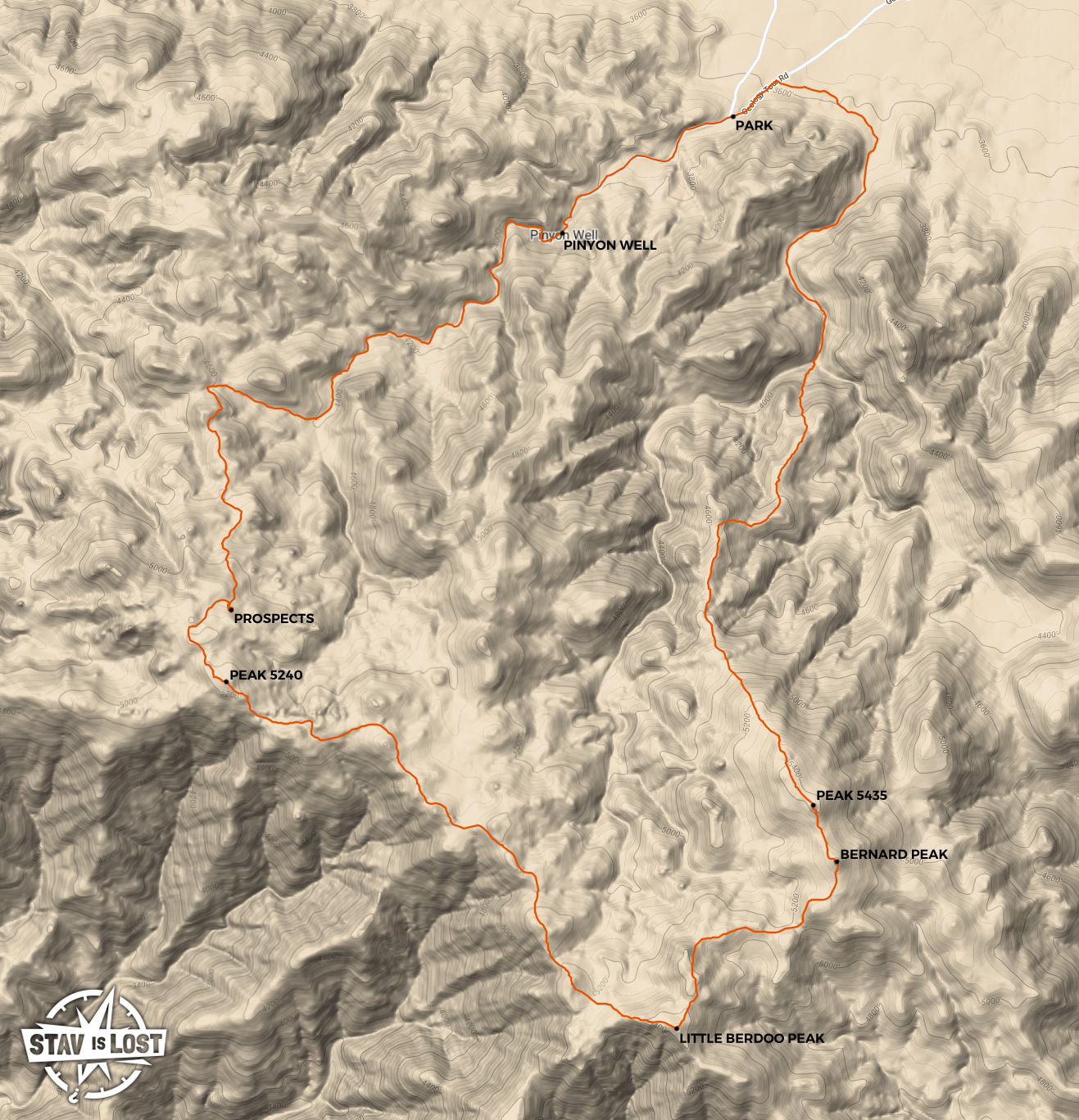 map for Little Berdoo Peak via Pushawalla Plateau by stav is lost