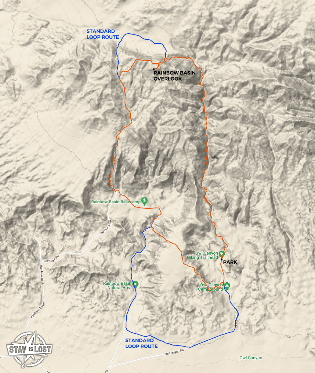 map for Owl Canyon and Rainbow Basin Loop by stav is lost