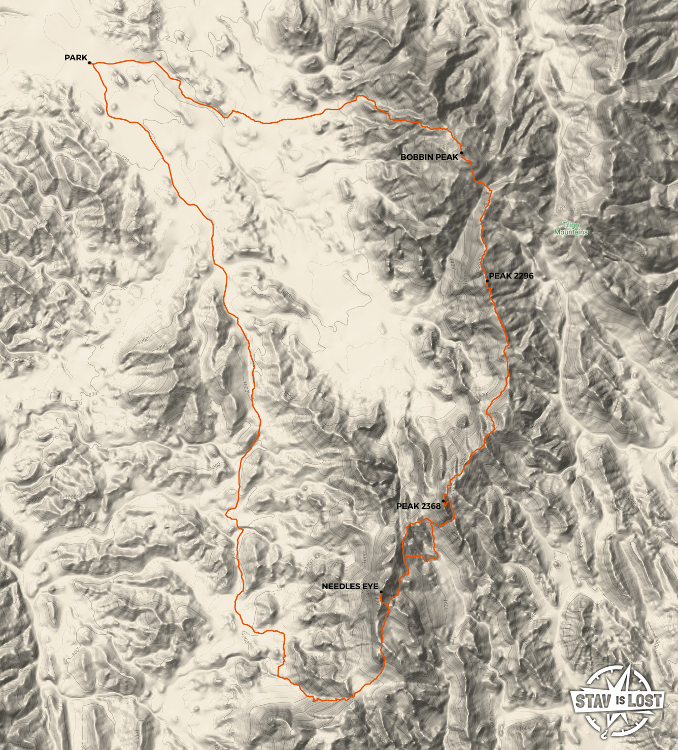 map for Bobbin Peak to Needles Eye (Trigo Mountains Traverse) by stav is lost