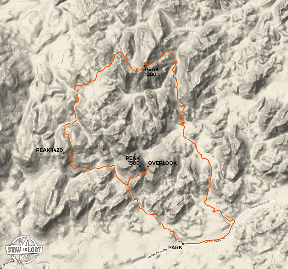Hiking Map for Indian Pass Wilderness Loop