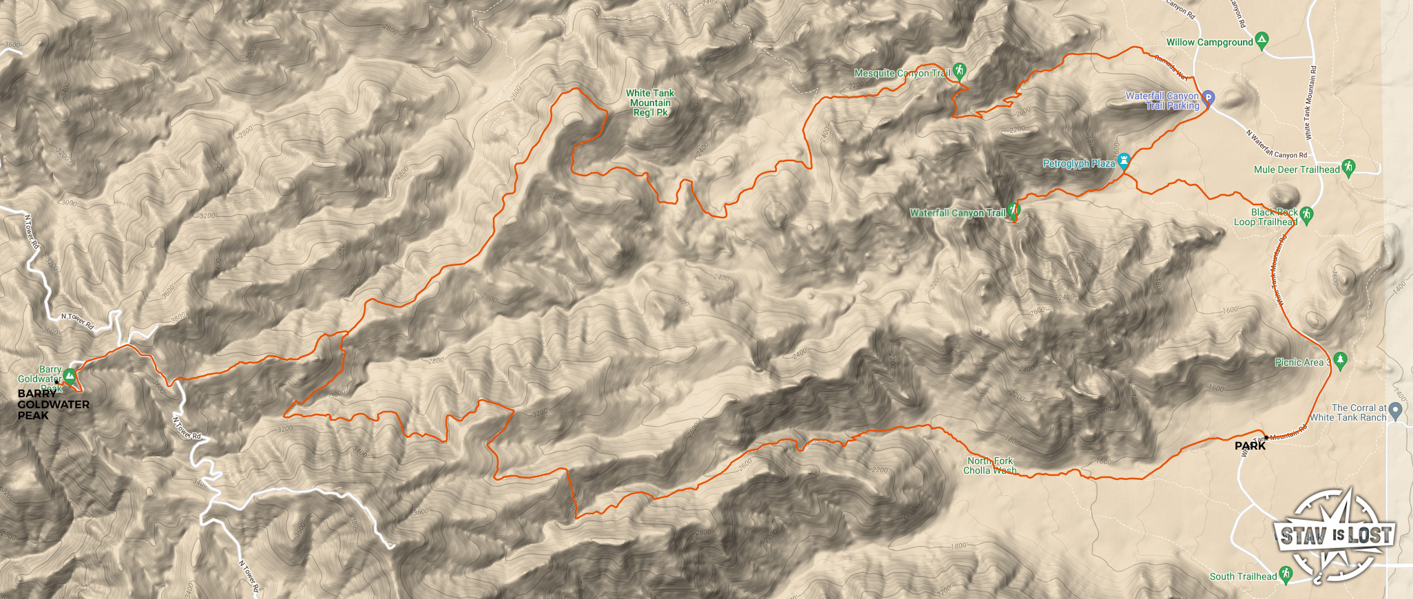 map for Barry Goldwater Peak via Goat Camp and Mesquite Canyon Loop by stav is lost