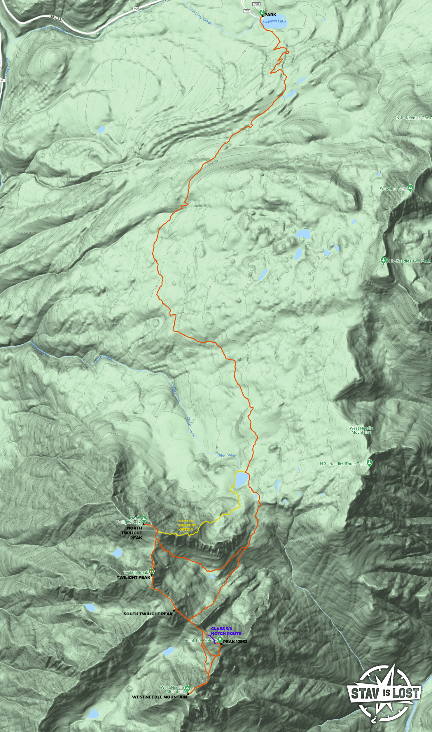 map for Twilight Peaks Traverse and West Needle Mountain by stav is lost