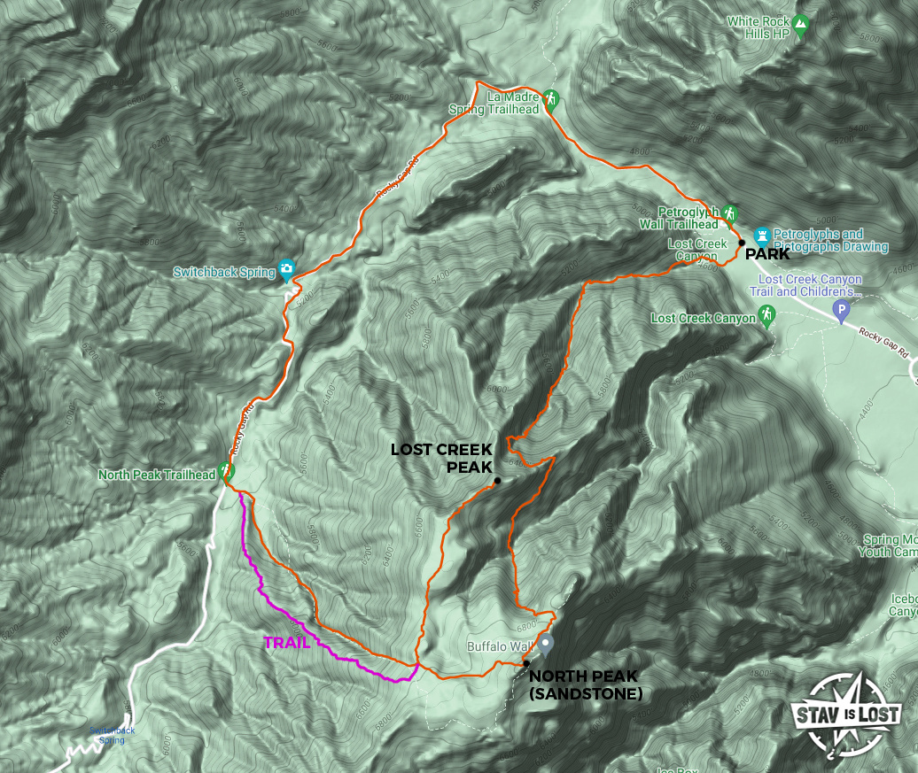 map for North Peak and Lost Creek Peak via Graffiti Ledges by stav is lost
