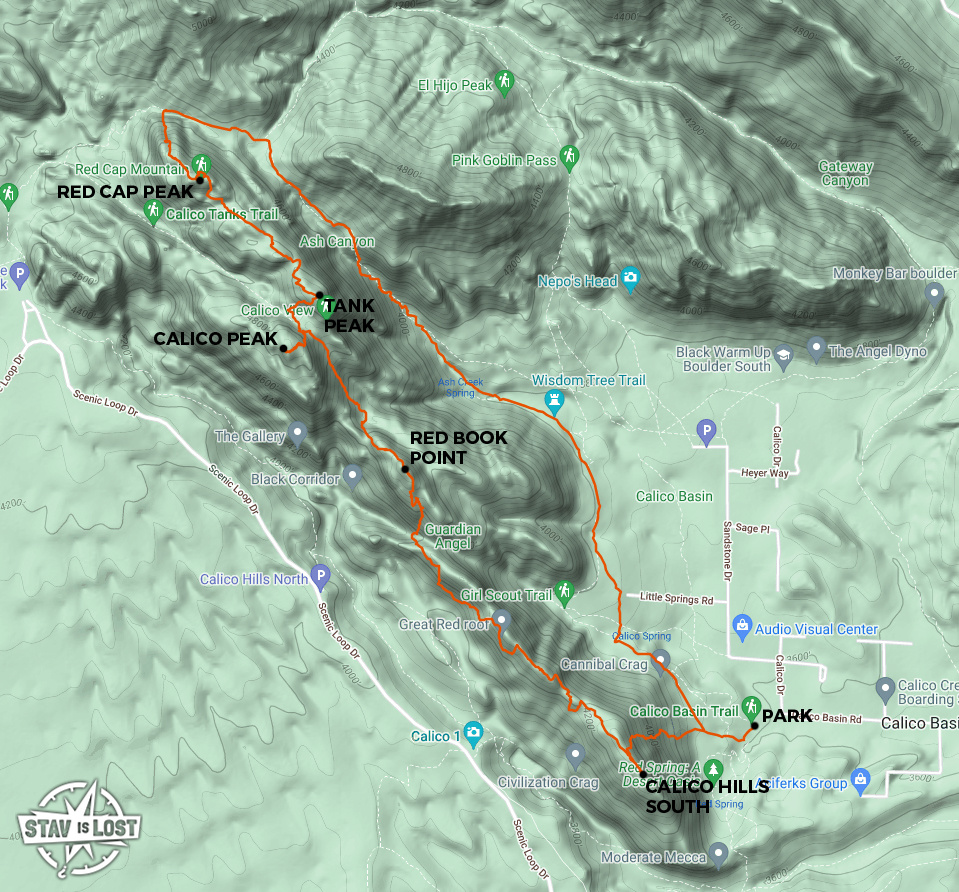 map for Calico Hills South, Red Book Point, Calico, Tank, Red Cap Traverse by stav is lost