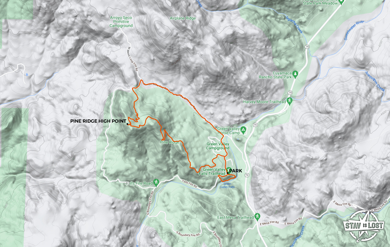 map for Pine Ridge High Point and Green Valley Falls by stav is lost