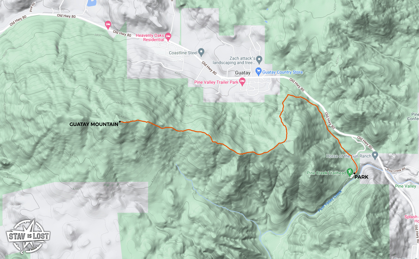 Hiking Map for Guatay Mountain