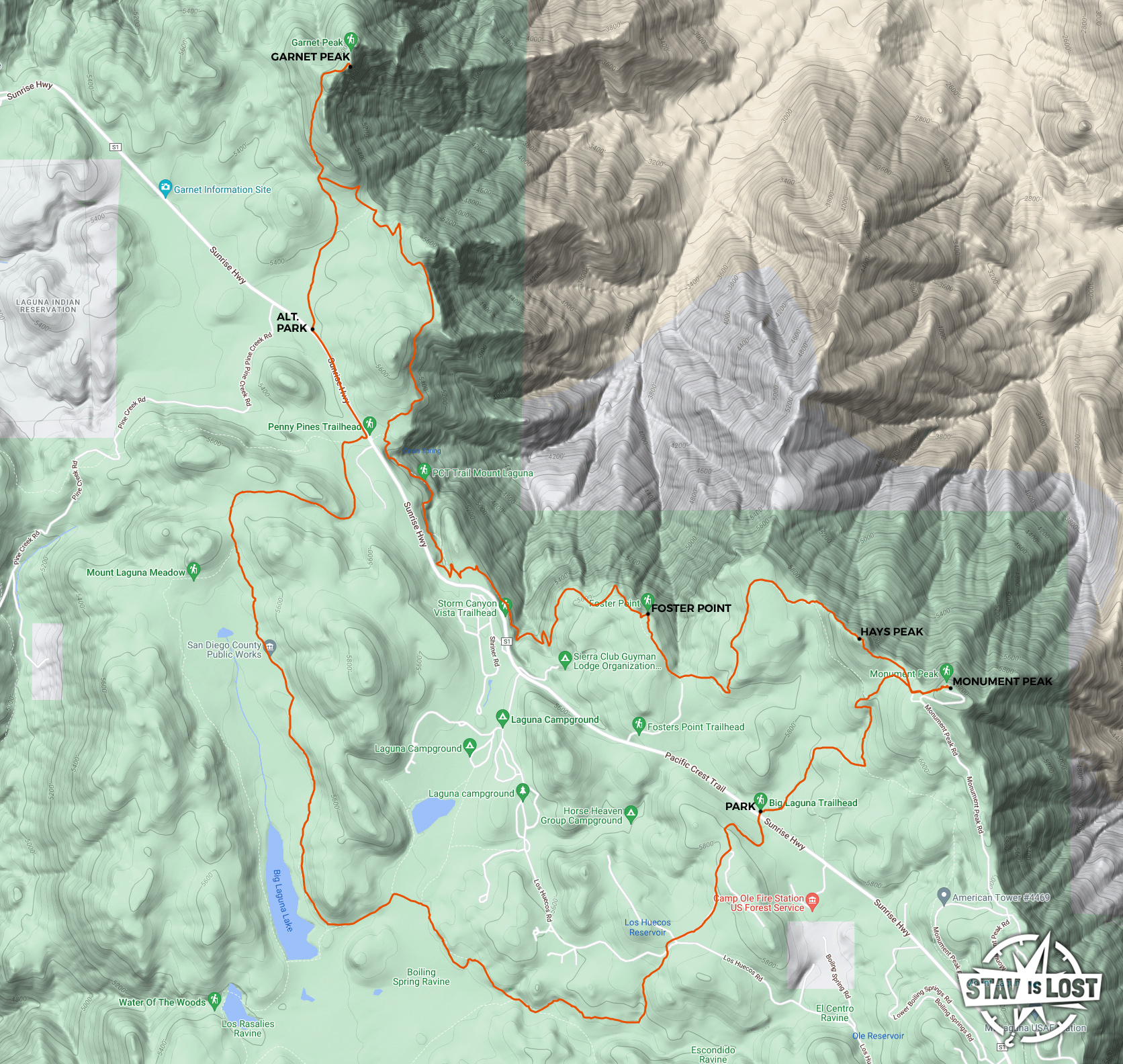 map for Monument Peak, Garnet Peak, Big Laguna Lake Loop by stav is lost