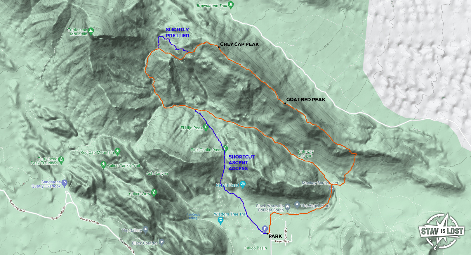 map for Grey Cap Peak via Gateway Canyon Loop by stav is lost