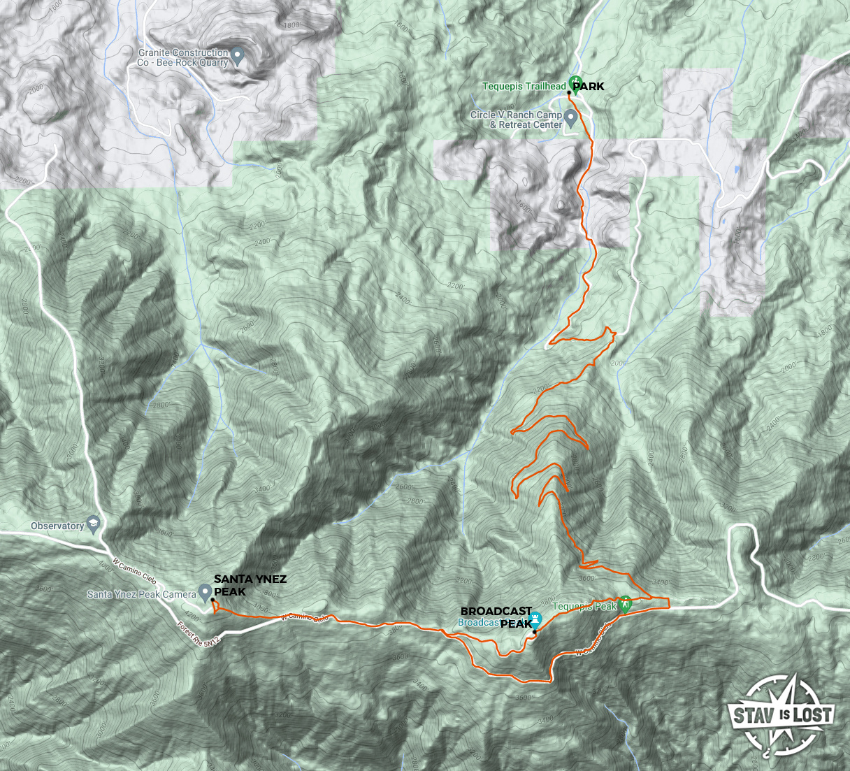 map for Santa Ynez Peak via Tequepis Trail by stav is lost