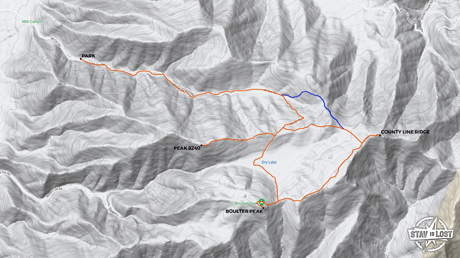 Hiking Map for Boulter Peak