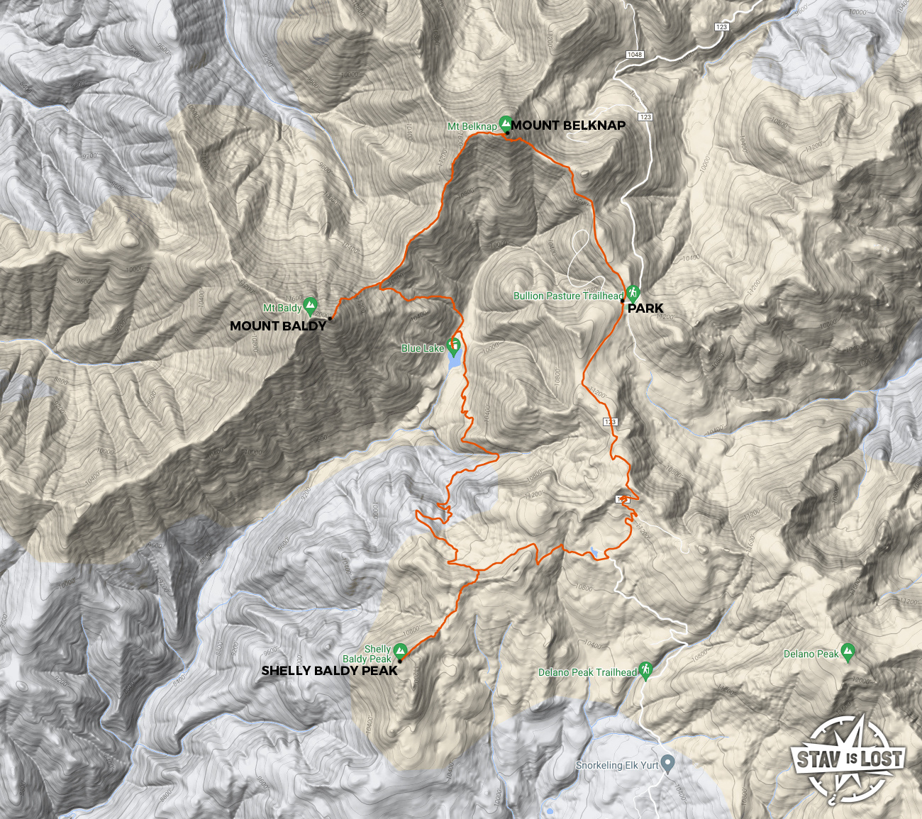 map for Mount Belknap, Mount Baldy, Shelly Baldy Peak by stav is lost