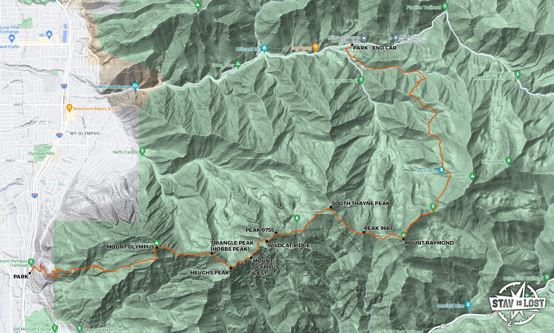 map for Mount Olympus, Triangle Peak, Mount Raymond Traverse (Wildcat Ridge) by stav is lost