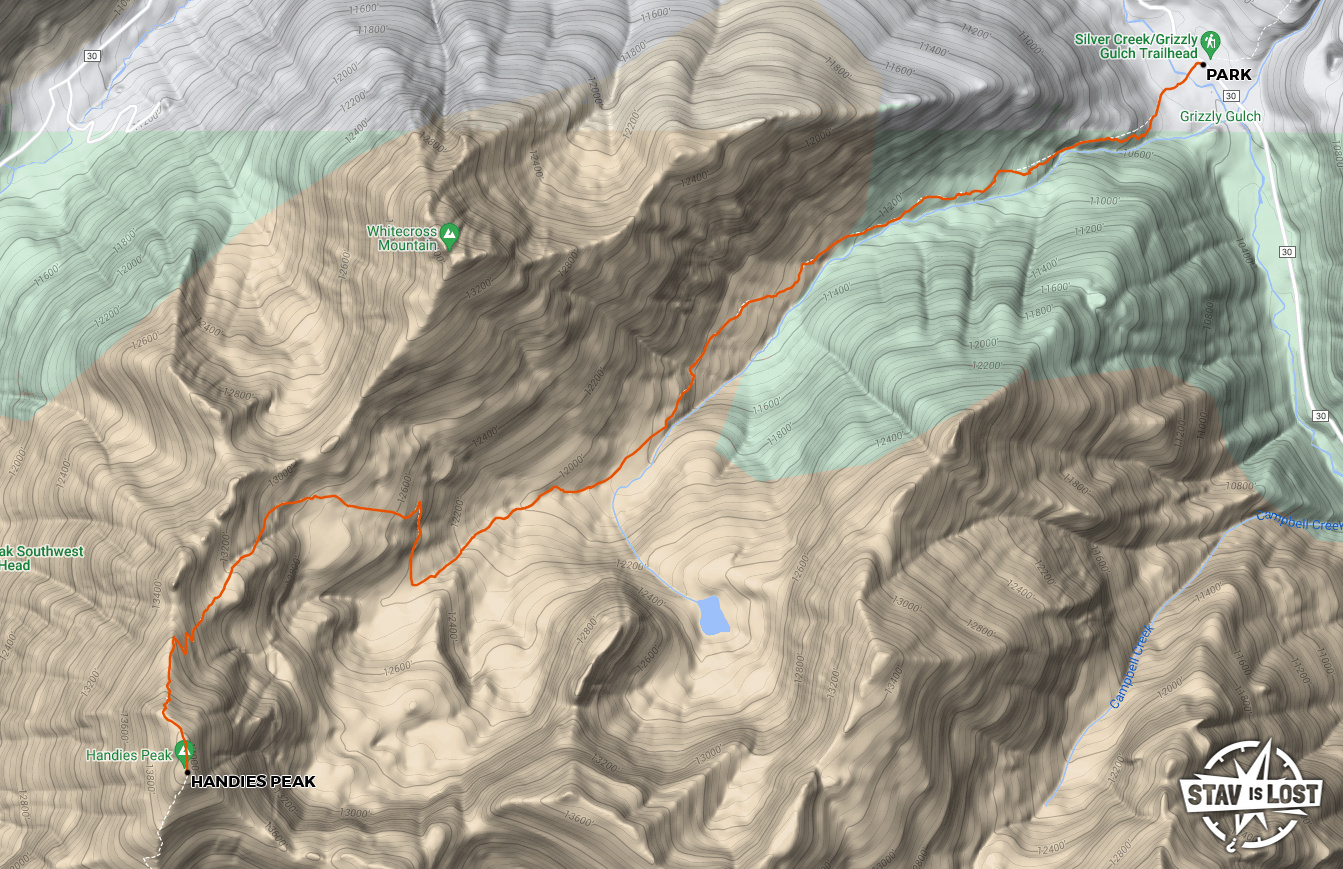 map for Handies Peak via Grizzly Gulch by stav is lost
