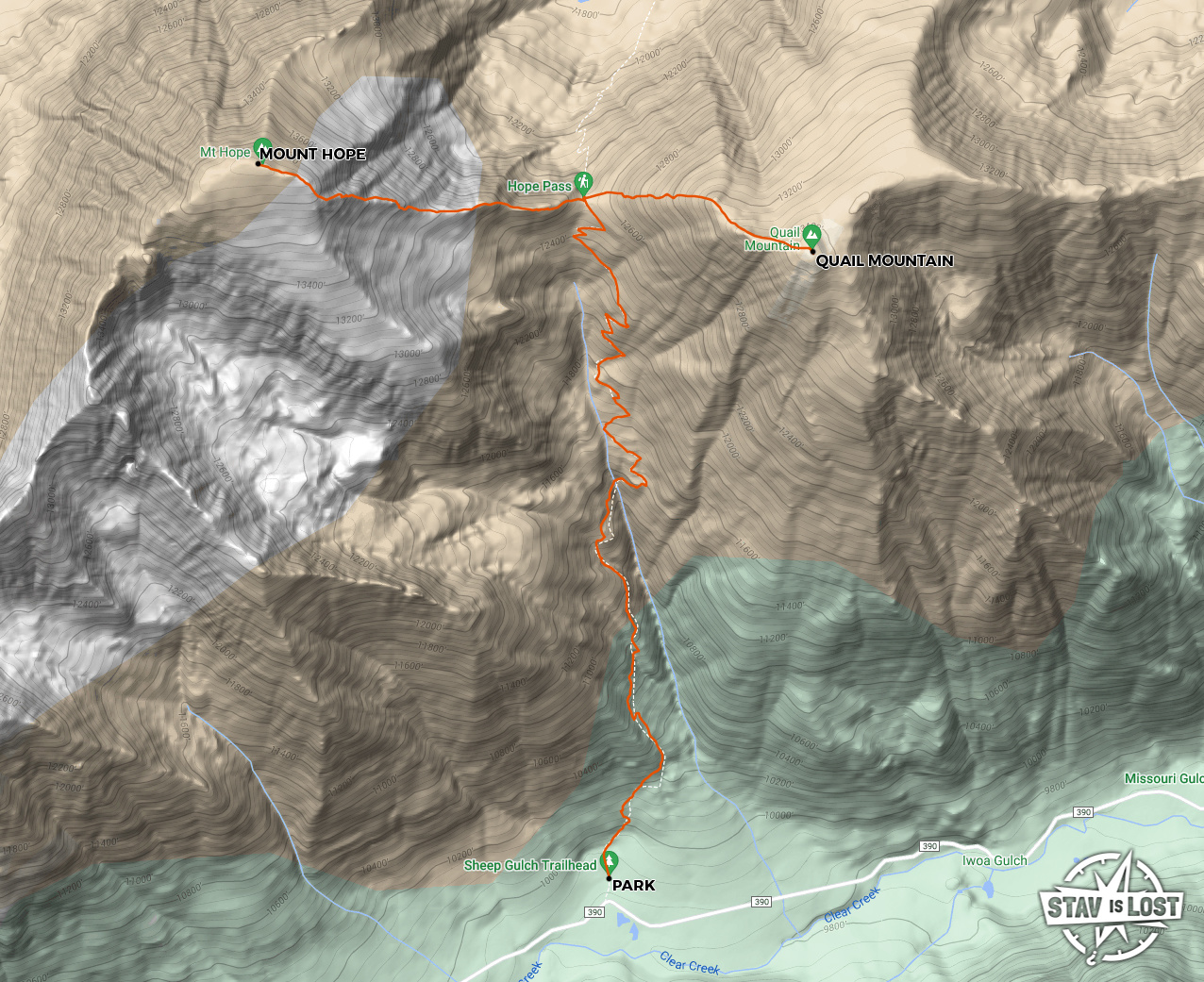 map for Quail Mountain and Mount Hope via Sheep Gulch by stav is lost