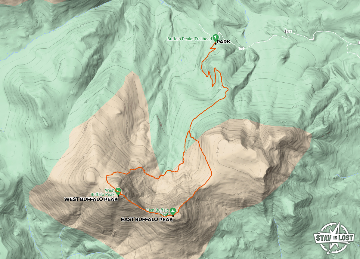 map for Buffalo Peaks Loop by stav is lost