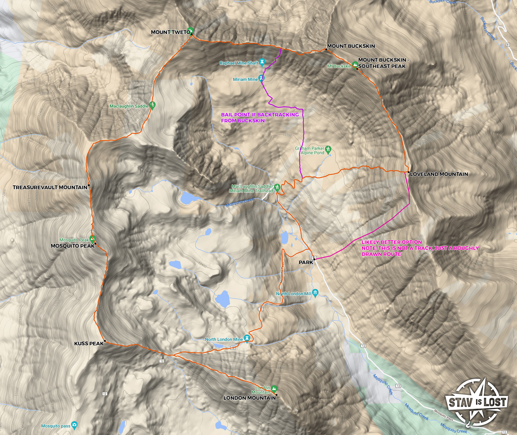 map for London Mountain, Mosquito Peak, Mount Tweto, Mount Buckskin Loop by stav is lost