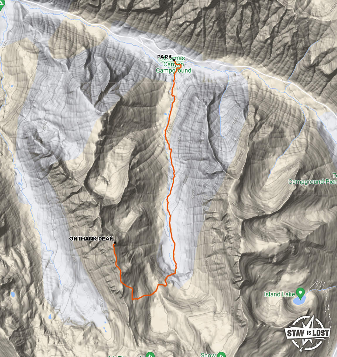 map for Onthank Peak via Thomas Creek Trail by stav is lost