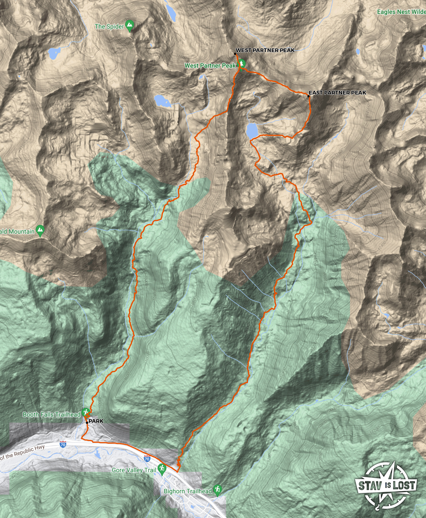 map for West Partner Peak and East Partner Peak Loop by stav is lost