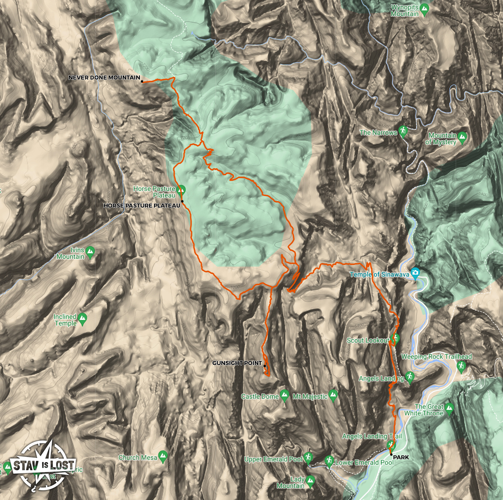 map for Gunsight Point and West Rim Loop by stav is lost
