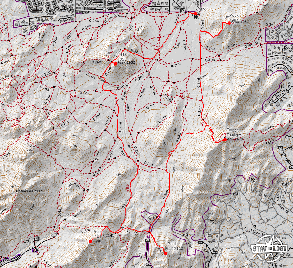 map for TwoBit Peak and Phoenix Mountains Loop by stav is lost