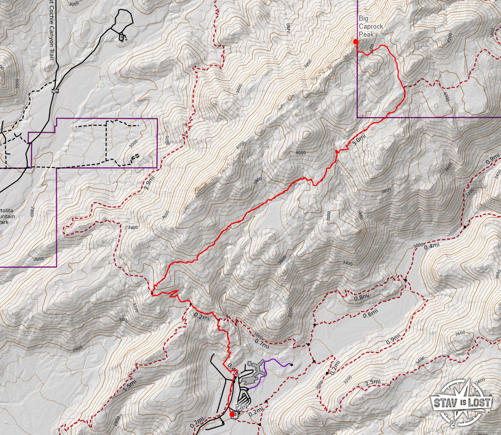 map for Big Caprock Peak via Wild Mustang Trail by stav is lost