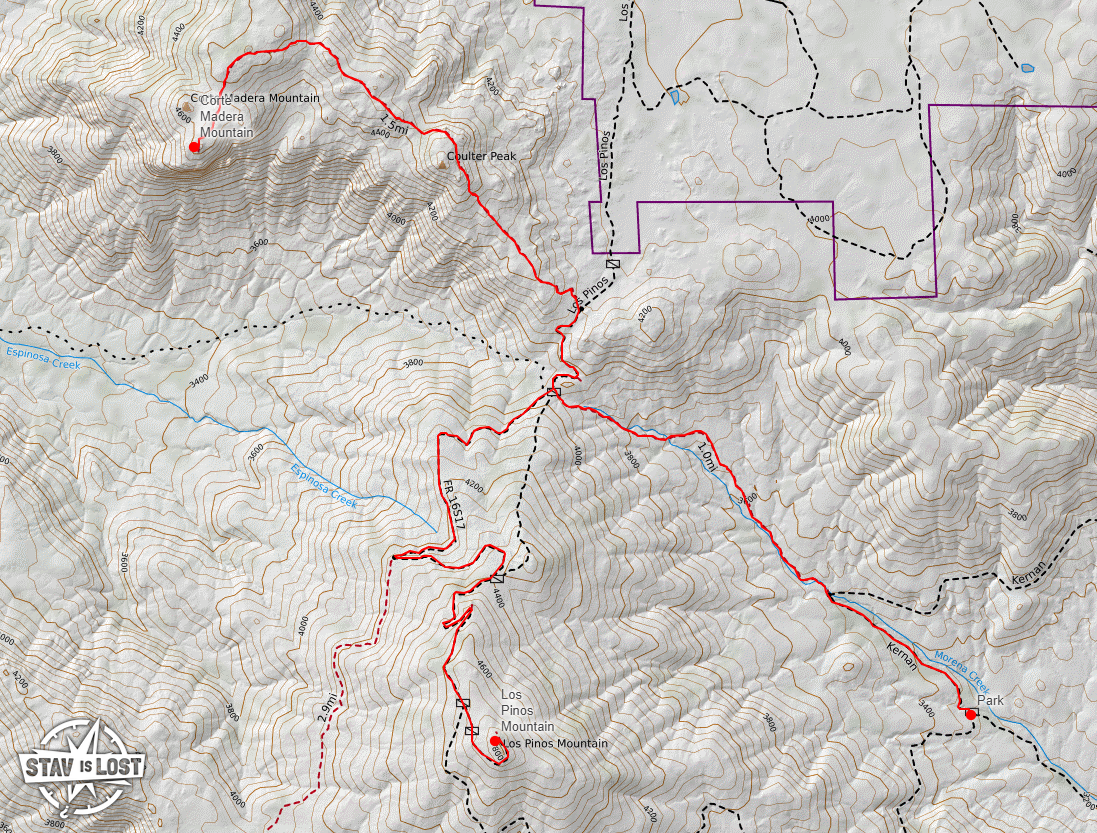 Hiking Map for Corte Madera Mountain and Los Pinos Mountain